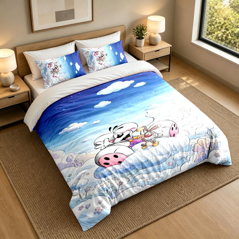 3-Piece Bed Sheet Set with Diddl Design, 1 Flat Sheet and 2 Pillowcases for Bedroom