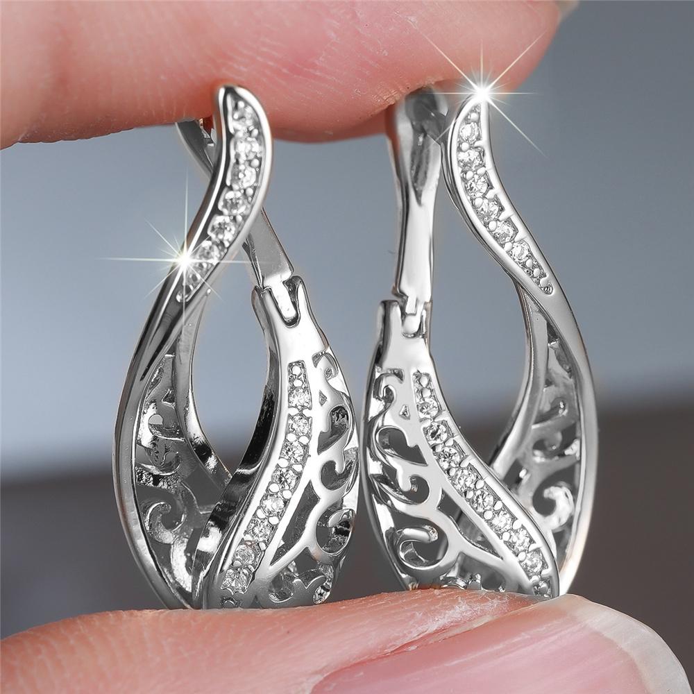 Кристаллические Женские Серьги-Кольца с Белым Камнем Цирконий Винтажная Мода Серебристый Цвет Свадебные Для Женщин