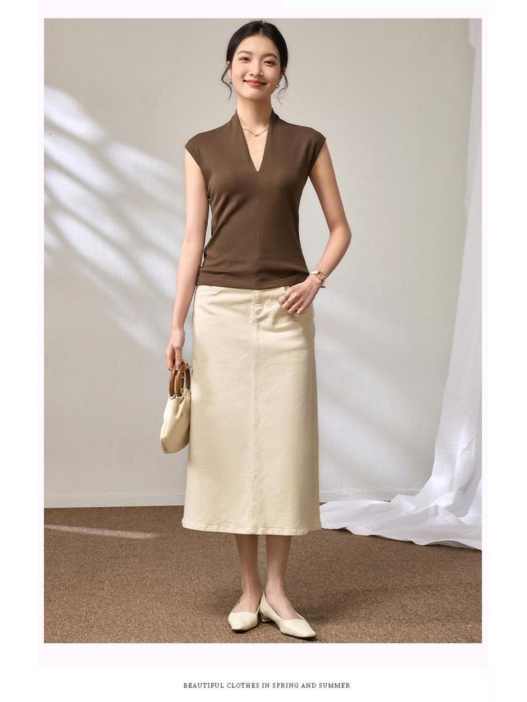 2025 Summer Women's Sleek V-Neck Sleeveless T-Shirt