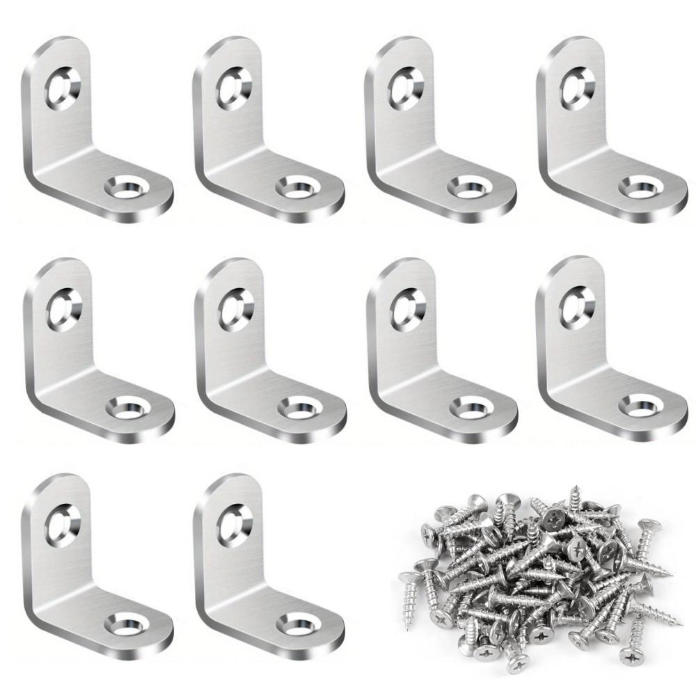 

100-10PCS Stainless Steel L-shaped Corner Bracket 90 Degree Furniture Layer Board Fixed Connection Angle Bracket with Screws