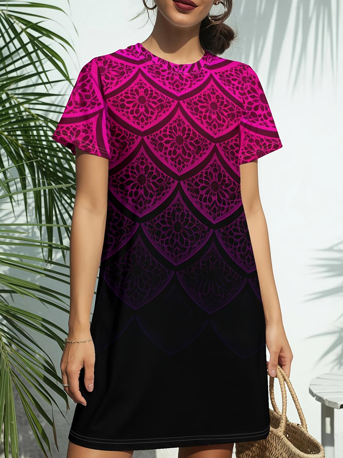 

Women s Purple Gradient T-Shirt Dress - Short Sleeve Round Neck Casual Dress with Ombre Print. Spring Summer Blouse Dress Suitable for Daily Wear. Dat 9XL дубильна кора