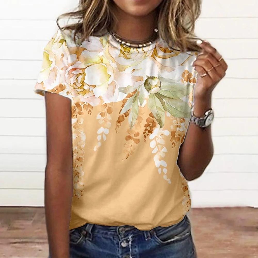 Women's T-shirt Summer Round Neck Women's T-shirt Fashion Short Sleeve Casual 3D Printed Women's Clothing Street Wear