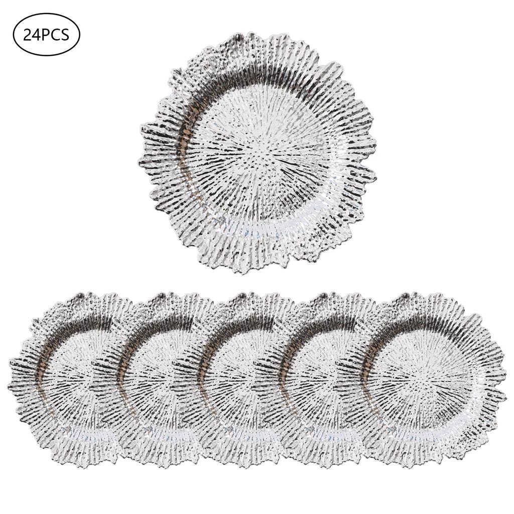 24Pcs13Inch Antique Charger Plates Bulk Round Plastic Dinner Plate Embossed Rim Server Plate Decorative for Dinner Parties