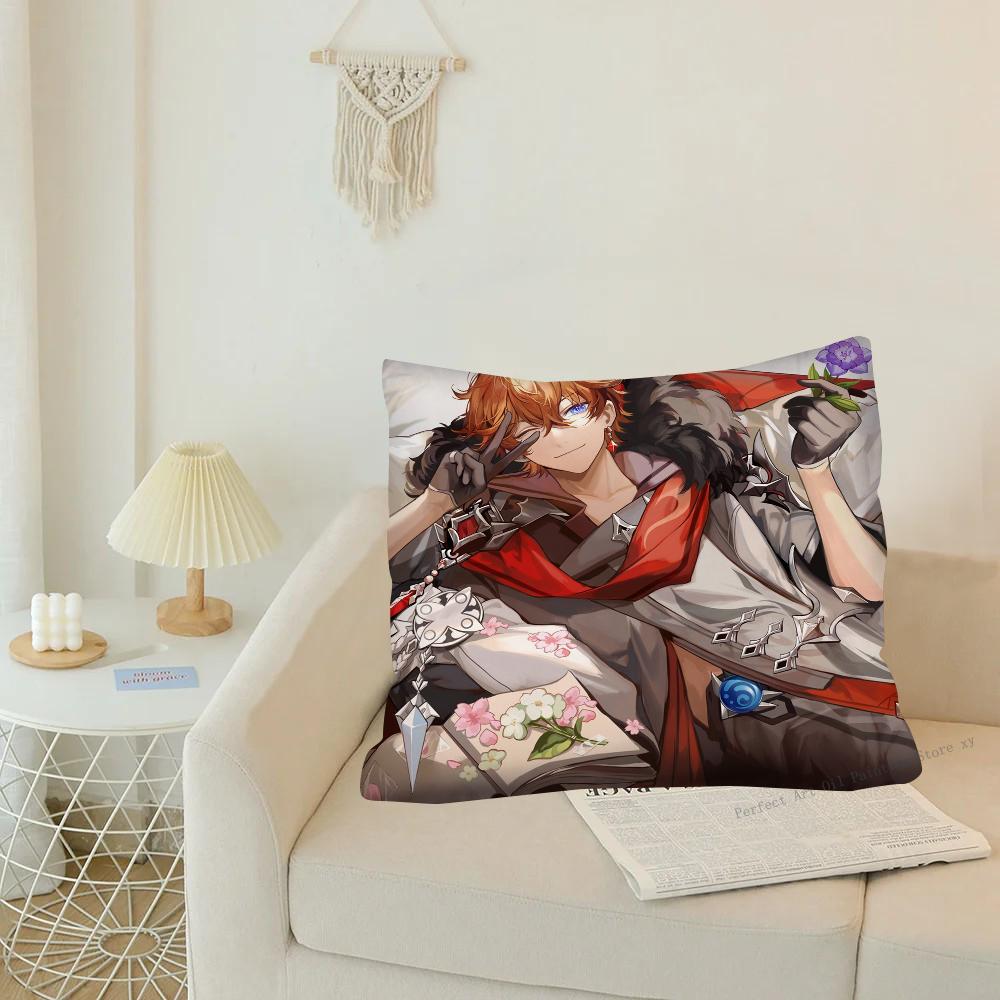 Game Anime Genshin Impact Tartaglia Pillow Case Square Pillow Cushion Cover Bedroom Sofa Room Decoration Casual Pillow Cover