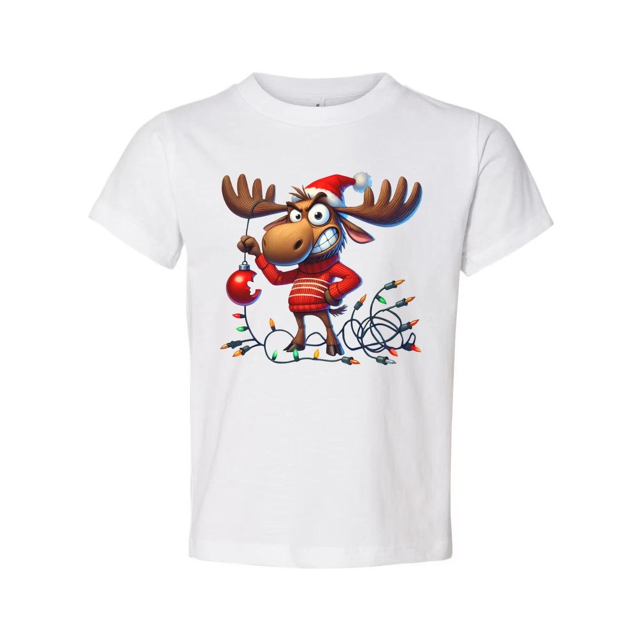

Unisex Christmas Moose T Shirt With Santa Hat And Twinkling Holiday Lights Graph S