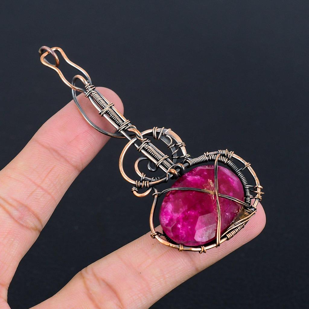 Ruby Jewelry, 999 Copper Wire Wrapped Pendant Handmade Gemstone Jewelry, Gifts For Wife Brand New Pendant
