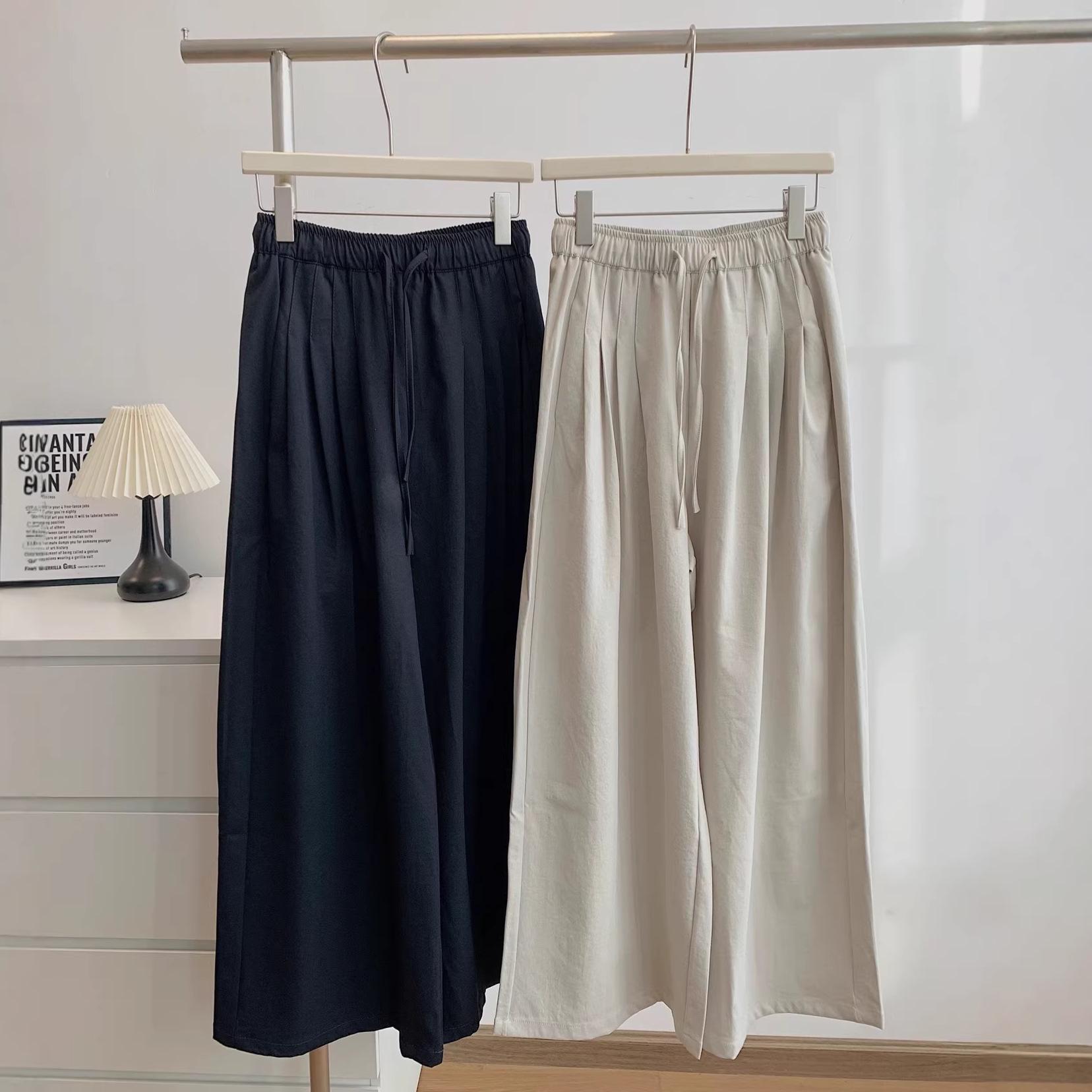 

2026 Spring/Summer Elegant Navy Wide-Leg Casual Pants with Elastic Waist L хаки
