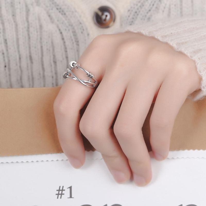 European and American Vintage Old Thai Silver Color Ring Fashion Temperament Female Three-ring for Smart Index Finger Ri
