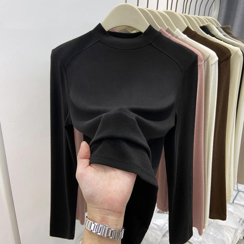 Double-sided German velvet bottoming shirt for women's autumn and winter with warm semi-turtleneck slim-fit top