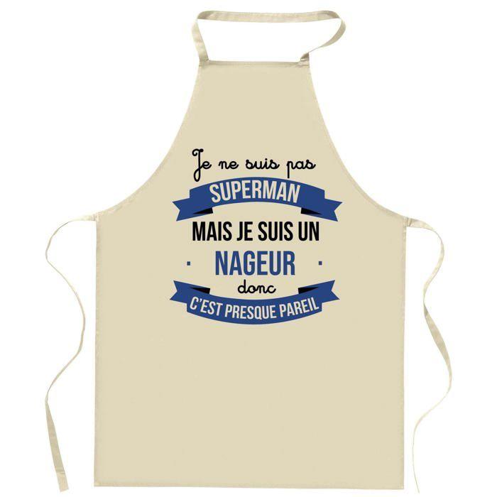 Tablier de cuisine - Planetee - Nageur Superhéros - Coton épais - Impression durable France
