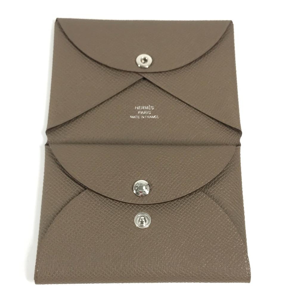 HERMES Two fold Calvi Duo Card Case Wallet coin purse Epsom Etoupe gray Unused