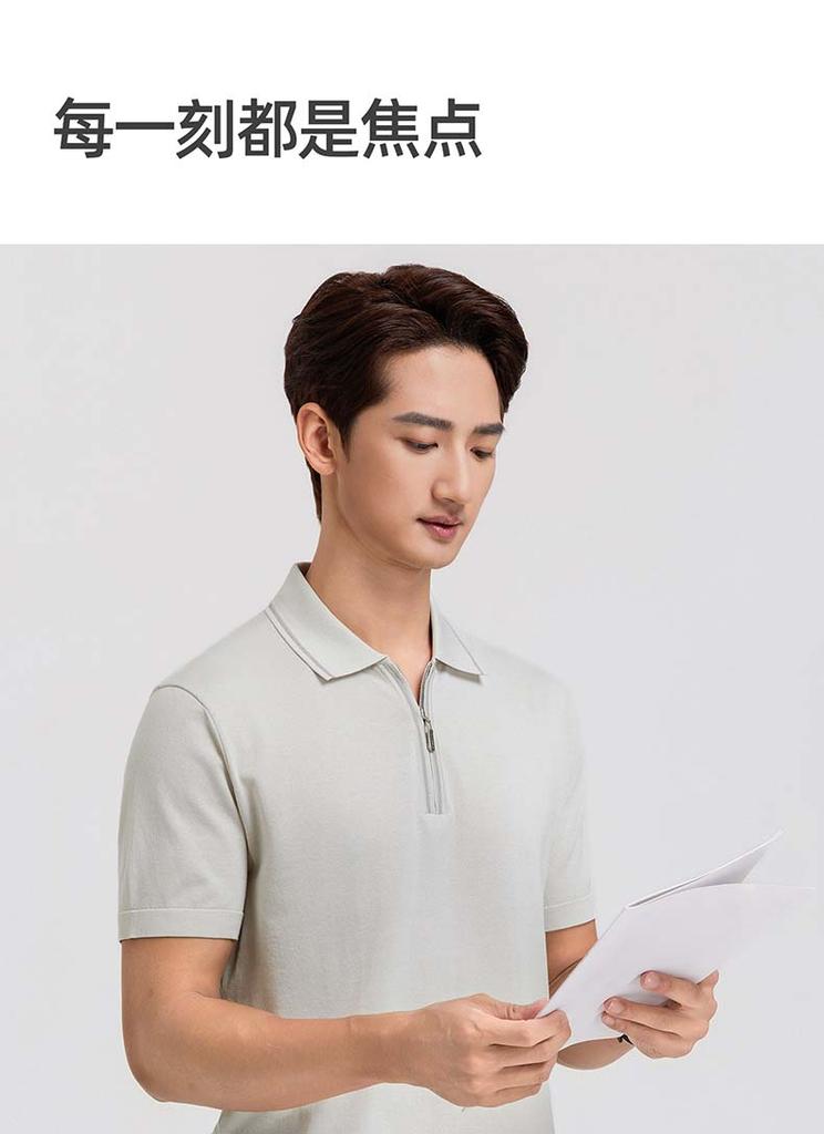 [Including Mulberry Silk] Langdeng Men's Half Zipper Knitted Polo Shirt Summer Breathable Business Collar Short Sleeve T-shirt