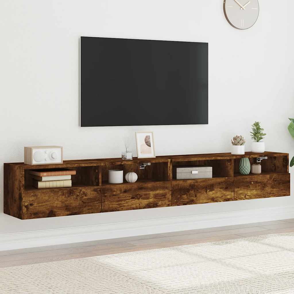 Wall Mounted TV Cabinets (2 Pcs) Smoked Oak 100 X 30 X 30 Cm Engineered Wood
