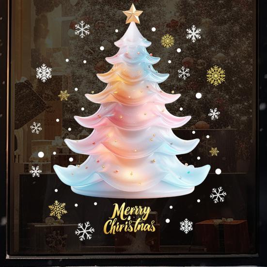 Christmas Colorful Tree Window Cling Removable Waterproof PVC Winter Merry Christmas Static Glass Sticker Holiday Party Decoration Decal