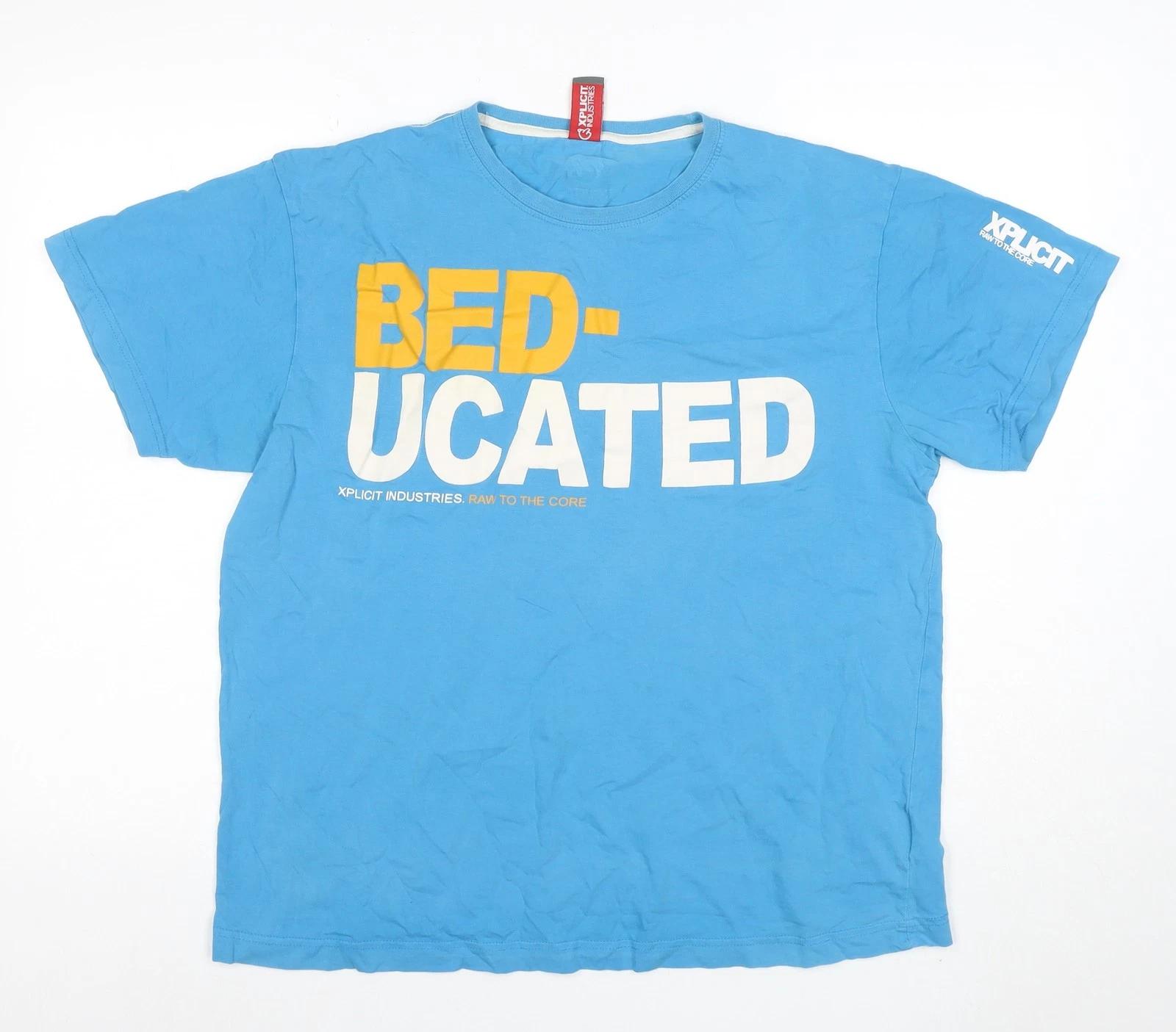 Xplicit Industries Mens Blue BEDUCATED Funny Graphic T-Shirt XL 3XL