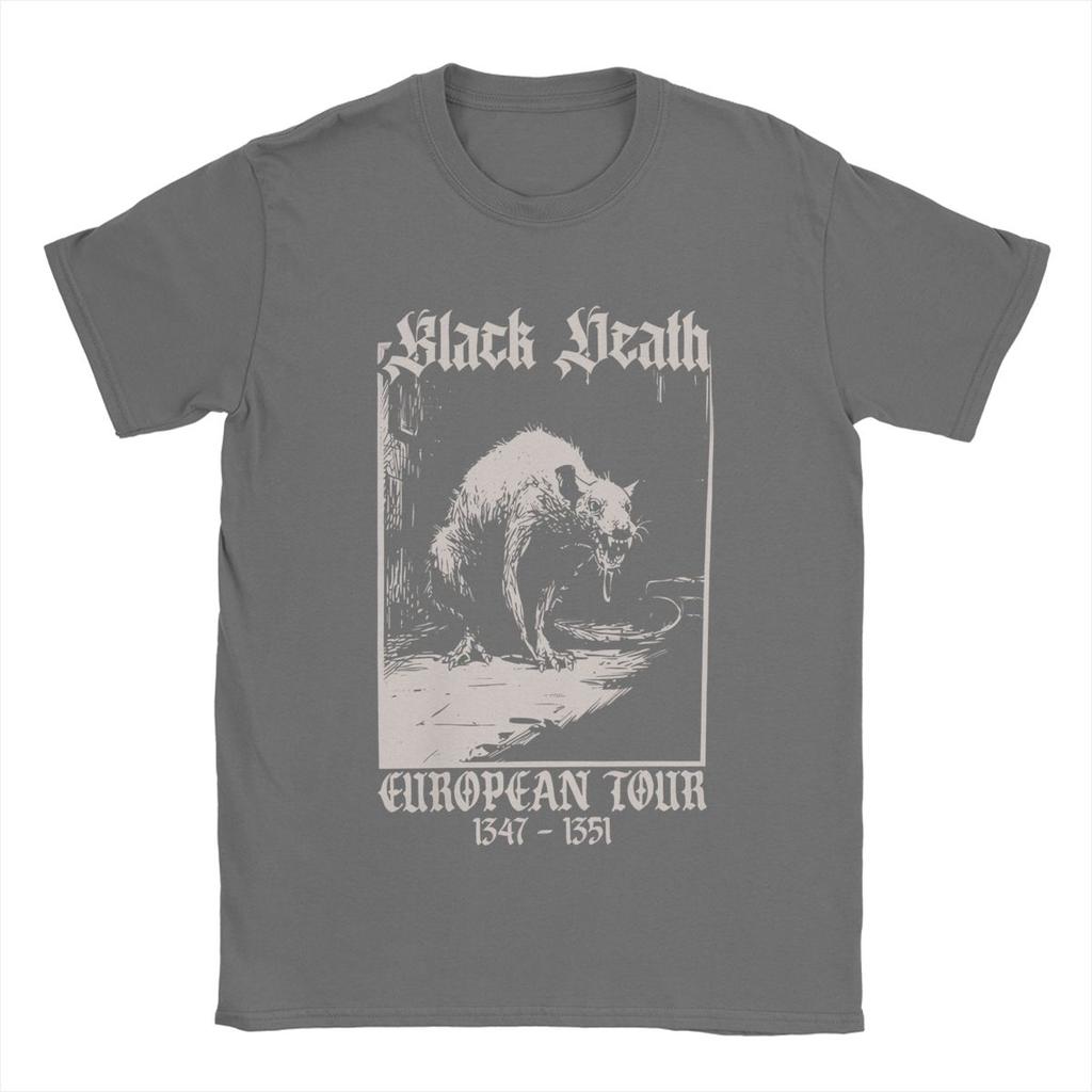 Black Death Medieval Rat Gothic Grunge T Shirts for Men 100% Cotton Vintage T-Shirt Horror Goth Tees Short Sleeve Clothes