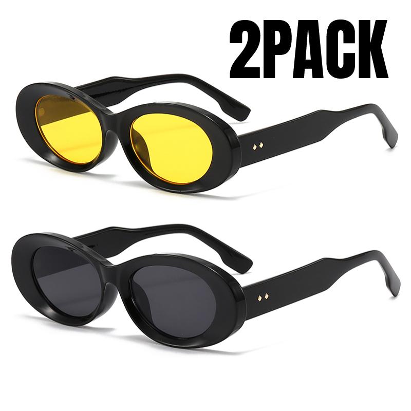 2PACK Versatile Fashion Sunglasses New Oval Frame Sun Glasses Retro Small Frame Eyeglasses Y2K Street Po Glasses Female
