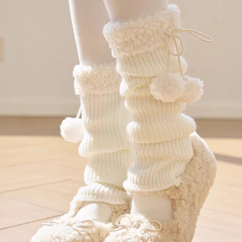 Cute Lolita Leg Covers Japanese Autumn And Winter Lamb Plush Ball Warm Woolen Ball Socks Jk Retro Pile Socks