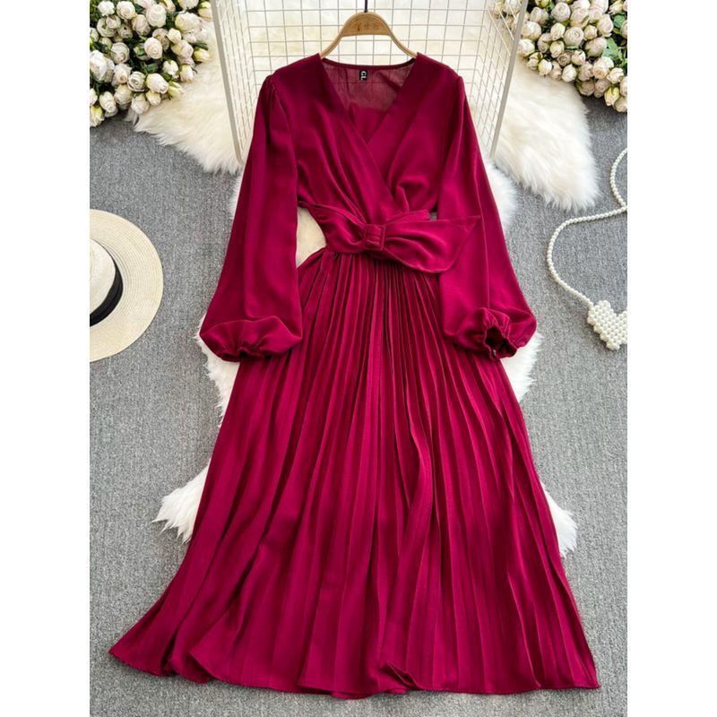 Retro Lantern A- line Pleated Elegance Large Swing Dress