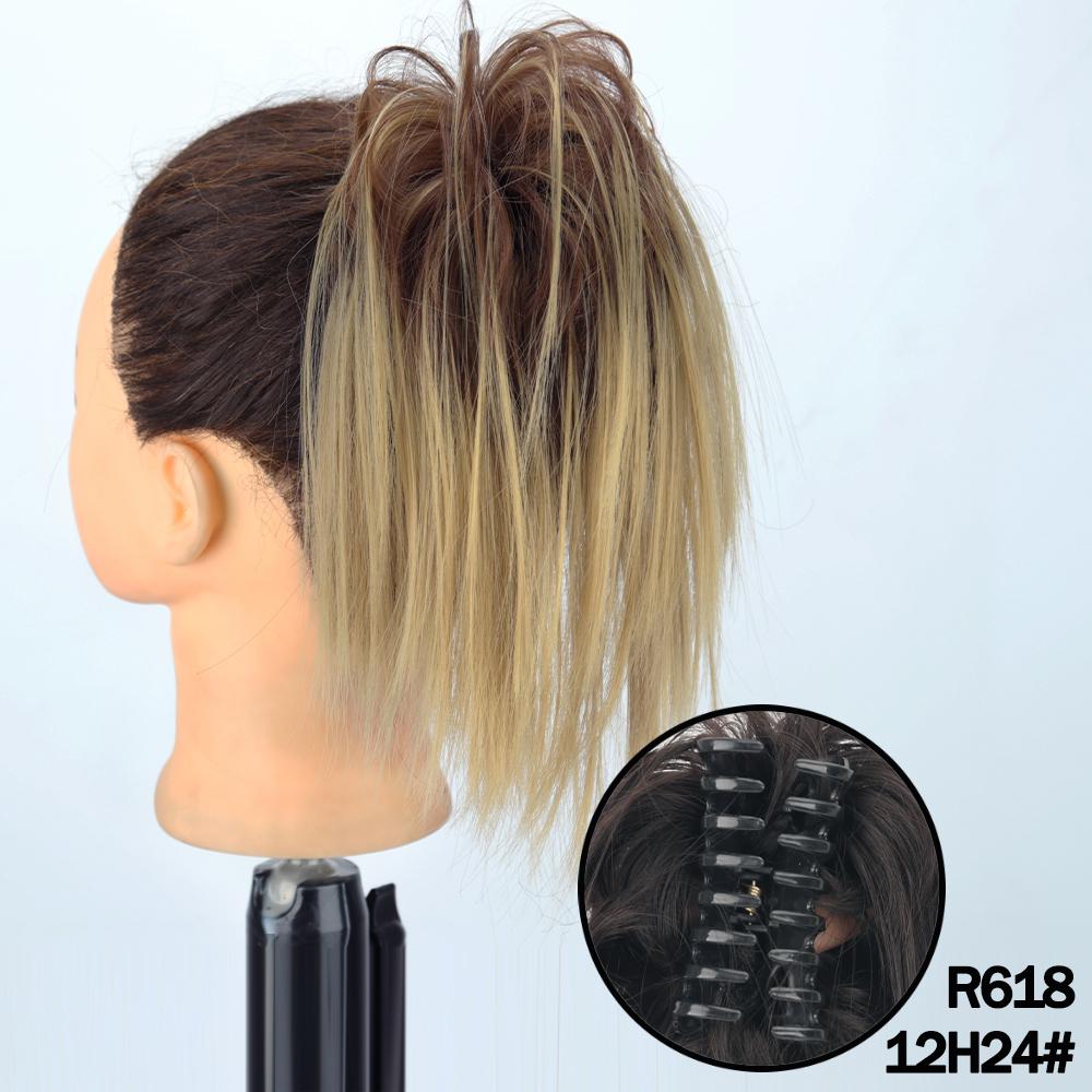 MERISIHAIR Synthetic Messy Hair Bun Claw Clip-in Hair Extensions Natural Grey Brown Claw Clip Bun Accessories For Everyday Wear