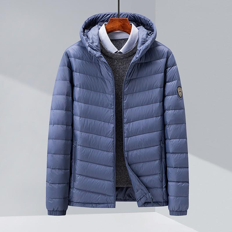 Mens Lightweight Hooded Down Jacket 85% White Duck Short Puffer Winter Casual Wear