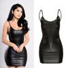 New Women'S Fashion V-Neck Sleeveless Latex Pu Leather Club Clothing Spring Summer Black Backless Party Dress Fancy Lingerie Cosplay Dress