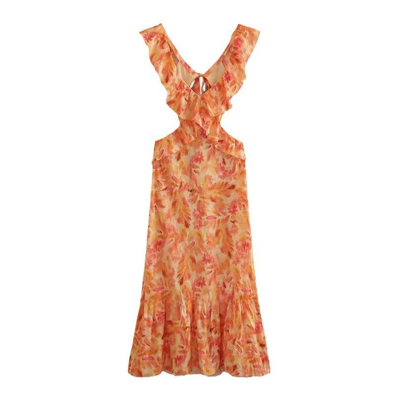 Жіноча літня міді-сукня 2024 року в європейсько-американському стилі, багатошарова, з декоративними елементами