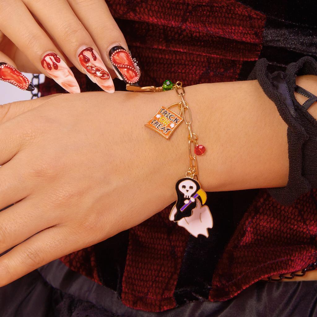 Halloween Ghost Pumpkin Spider Skull Charm Bracelets for Women Black Bat Cat Pendant Metal Chain Bracelet Party Jewelry Gifts