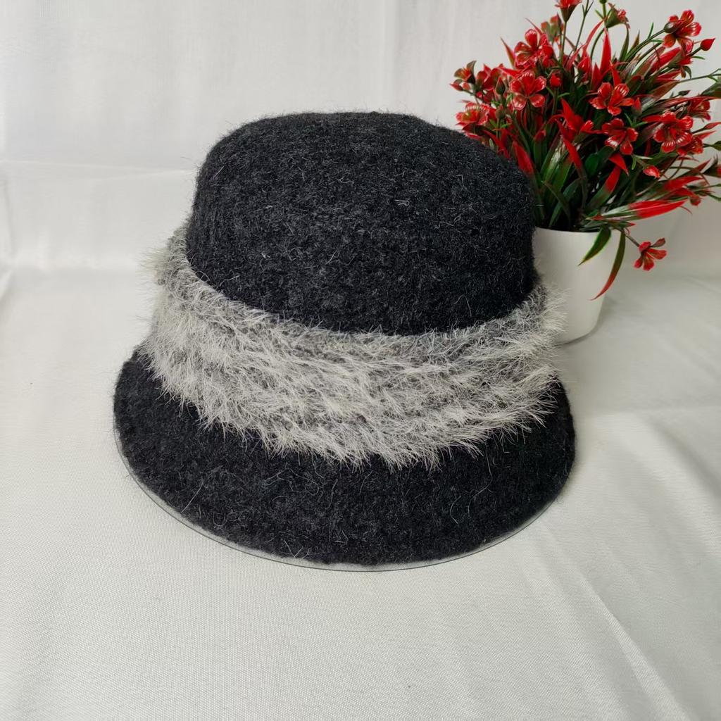 Needle Bucket Hat Female Tide Autumn and Winter Solid Color Versatile Sweet Wool Knitted Warm Bucket Hat Fashionable Foreign Style