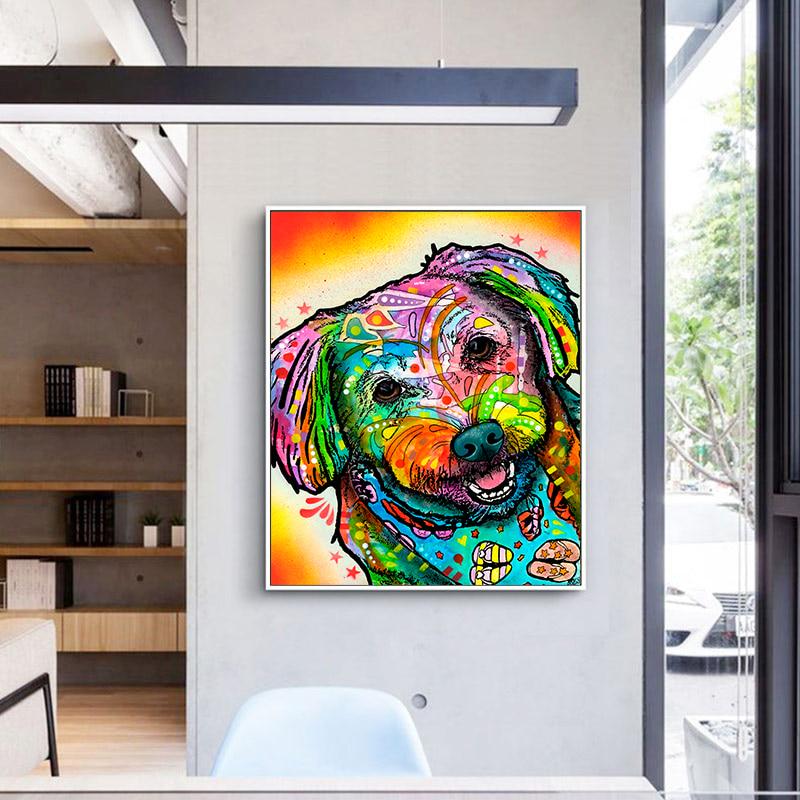 5D Diamond Embroidery Animal Colored Dog Head Cross Stitch Diamond Painting Round Rhinestones Home Decor Gift