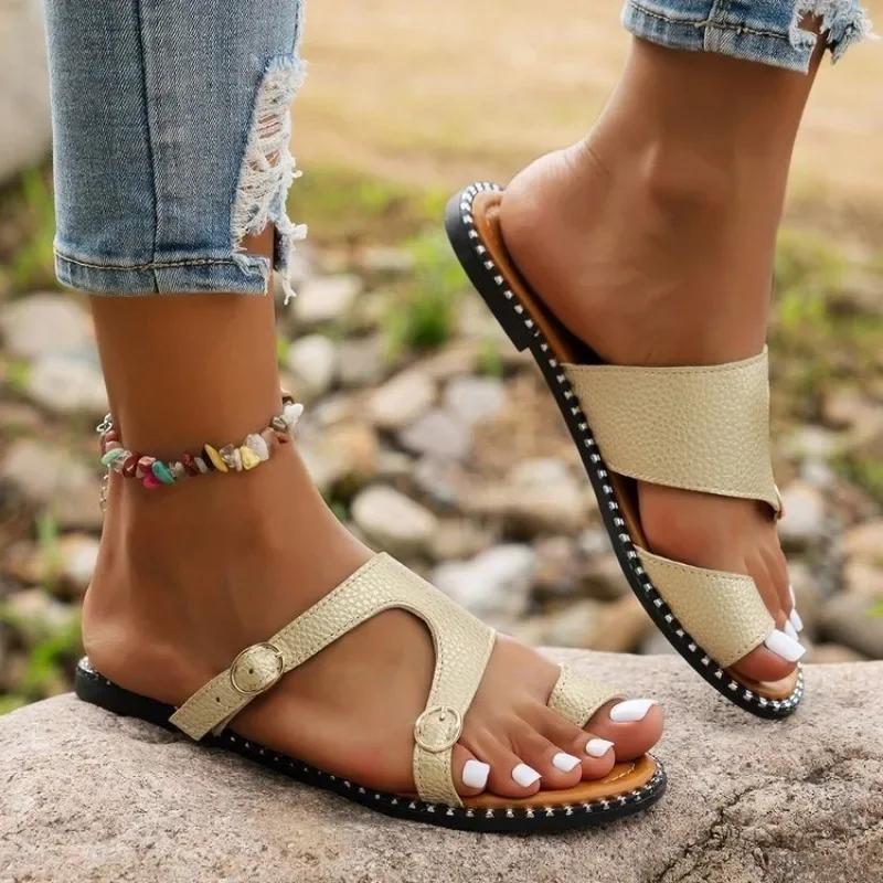 Fashion 2025 New European and American Plus Size Flat Sandals with One-piece Casual Fish Mouth Slippers for Women