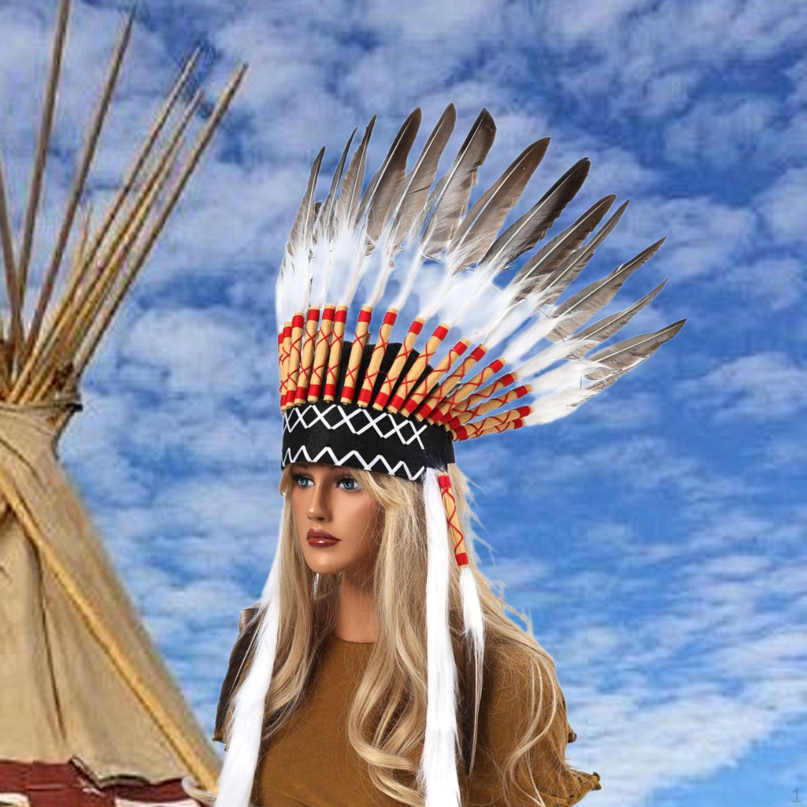 Индийский головной убор Головной убор вождя из перьев для ролевых игр Black White
