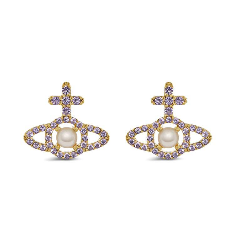 Vivienne Westwood Olympia Cross Saturn Pearl Earrings Women earrings Purple Gold 6203007R02R599 Box