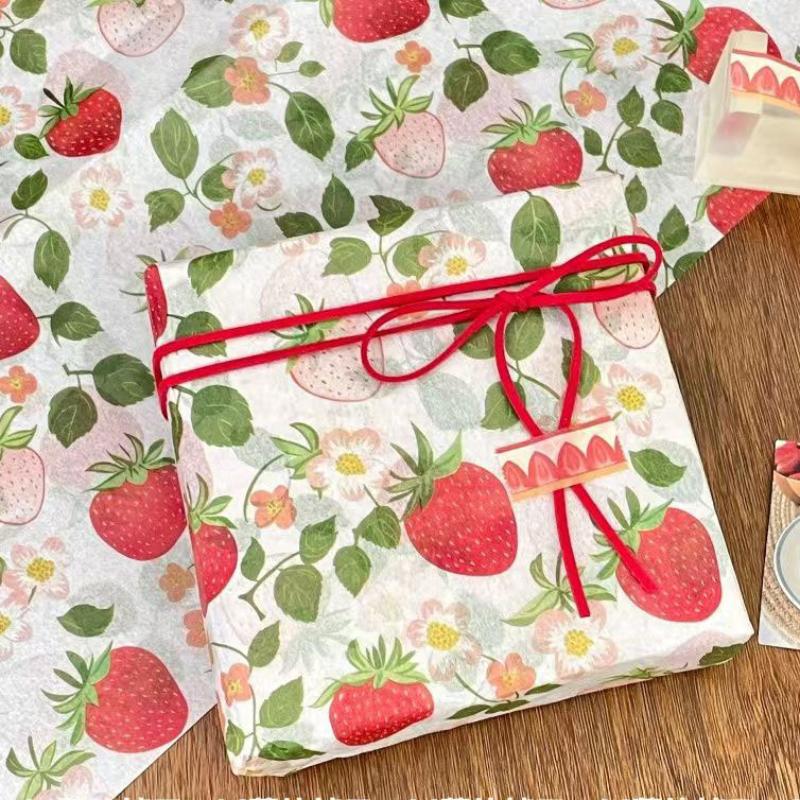 10 Sheets Cute Strawberry Snow Pear Paper Flower Bouquet Wrapped With Flower Lining Wedding Birthday Party Packing Decor Diy