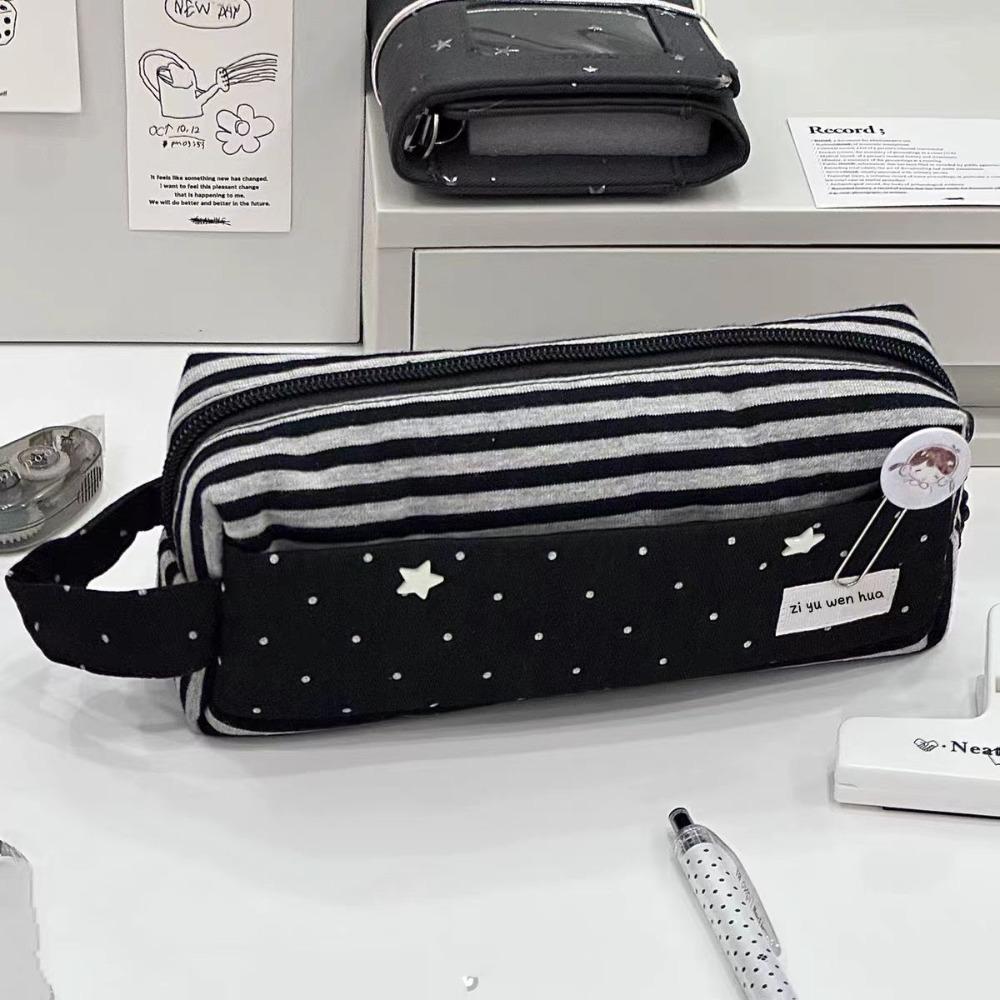 Neue gestreifte Pünktchen Stifteetui Handheld Große Kapazität Schreibwarentasche Schreibwaren-Organizer Schulbedarf