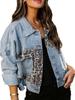 Women's Patchwork Leopard Print Denim Jacket 2026