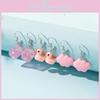 Stylish Pink Resin Earrings Set With White Cloud Duck And Dice Design For Women