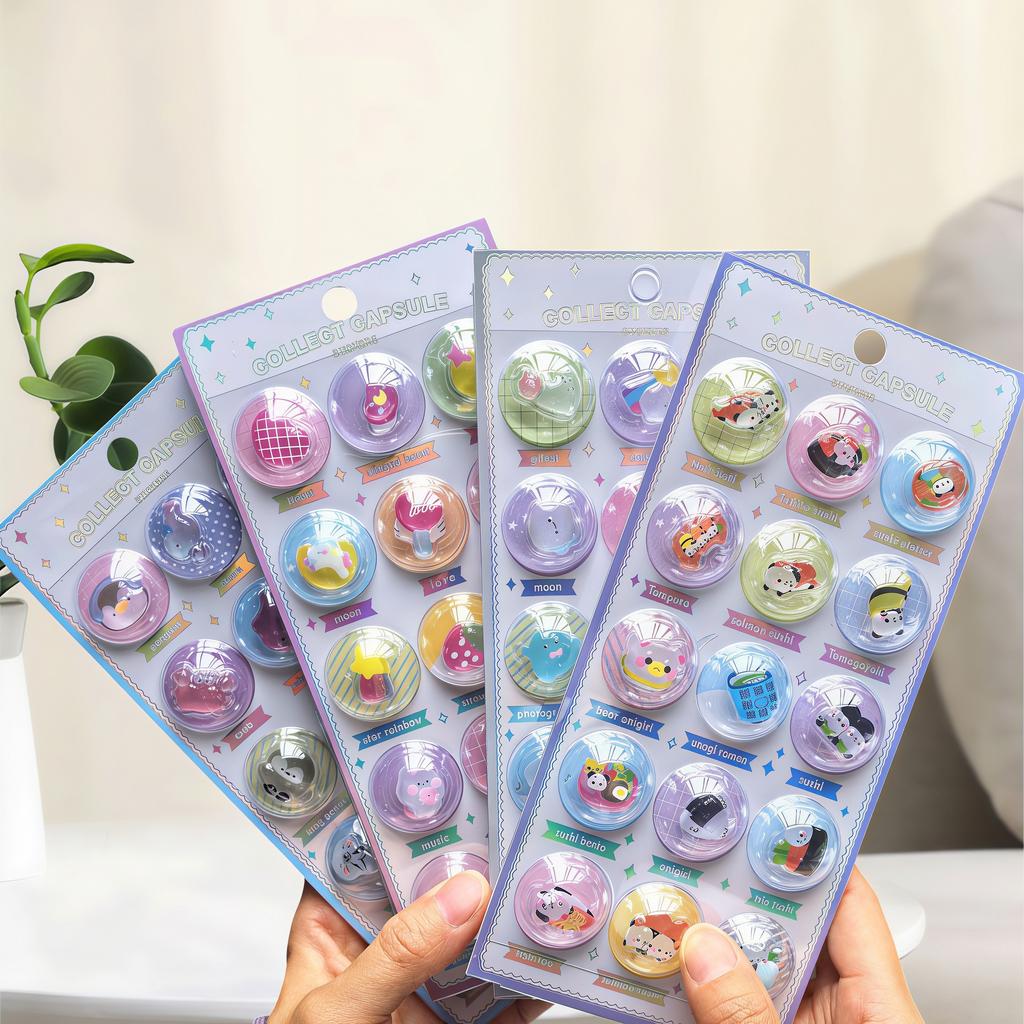 New DIY 3D Capsule Crystal Stickers - Kawaii Embossed Relief Decals, Scrapbooking Journal Cute Stationery for Children’s Toy