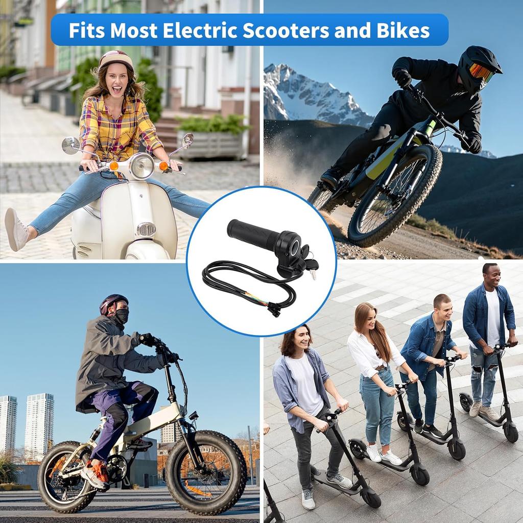 Electric Bike Throttle Grip Full Twist Ebike Throttle with 2 Keys Universal Electric Scooter Throttle Grip Speed Controller Grip for Q20 Electric