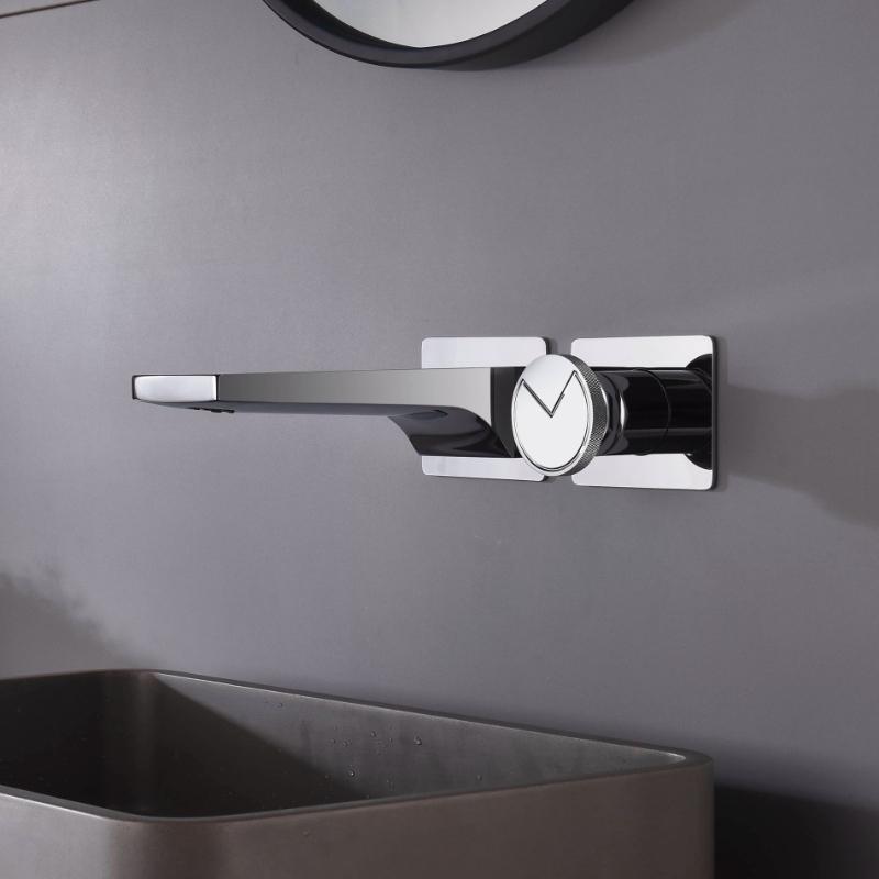 Luxury brass chrome bathroom faucet with wall mounted design, single handle, 2-hole hot and cold dual control, simple basin Tap