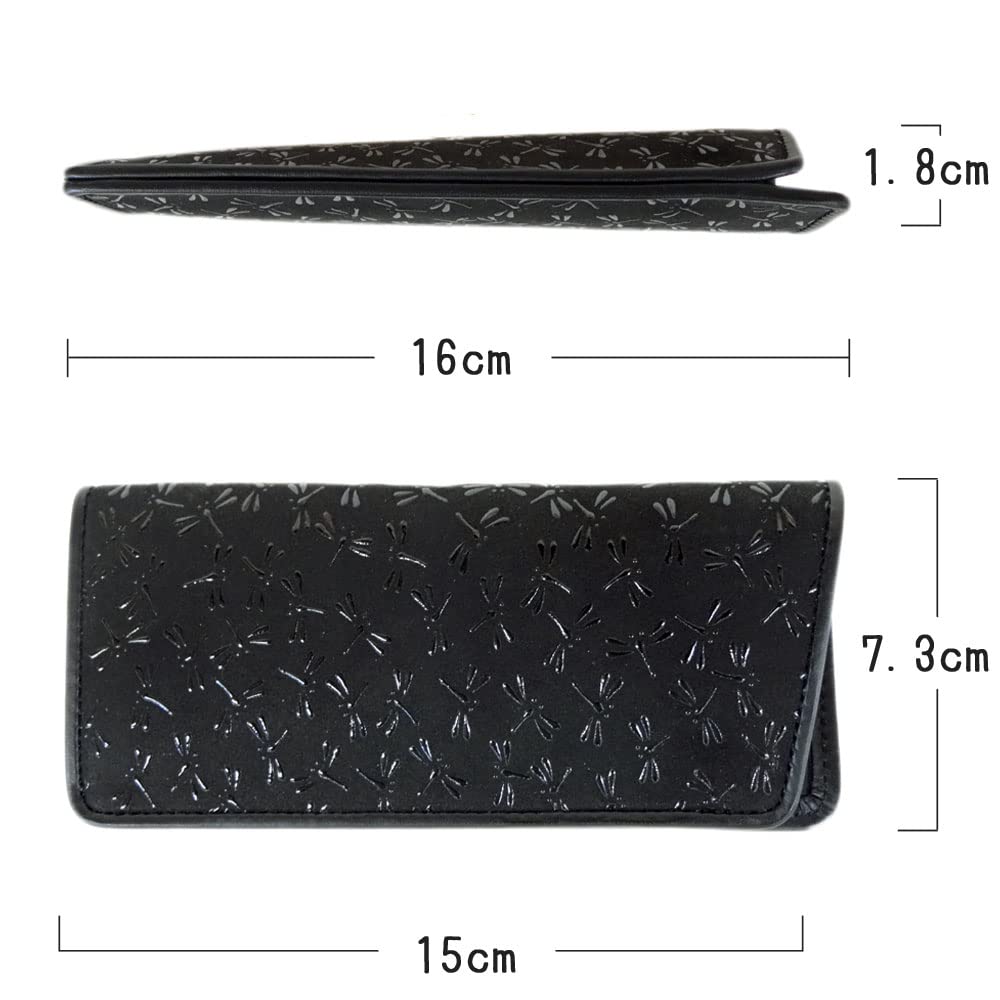 Inden Glasses Sack 4203 Black Deerskin x Black Lacquer Dragonfly Pattern Soft Type 16cm x x [Indenya] 7.3cm 1.8cm