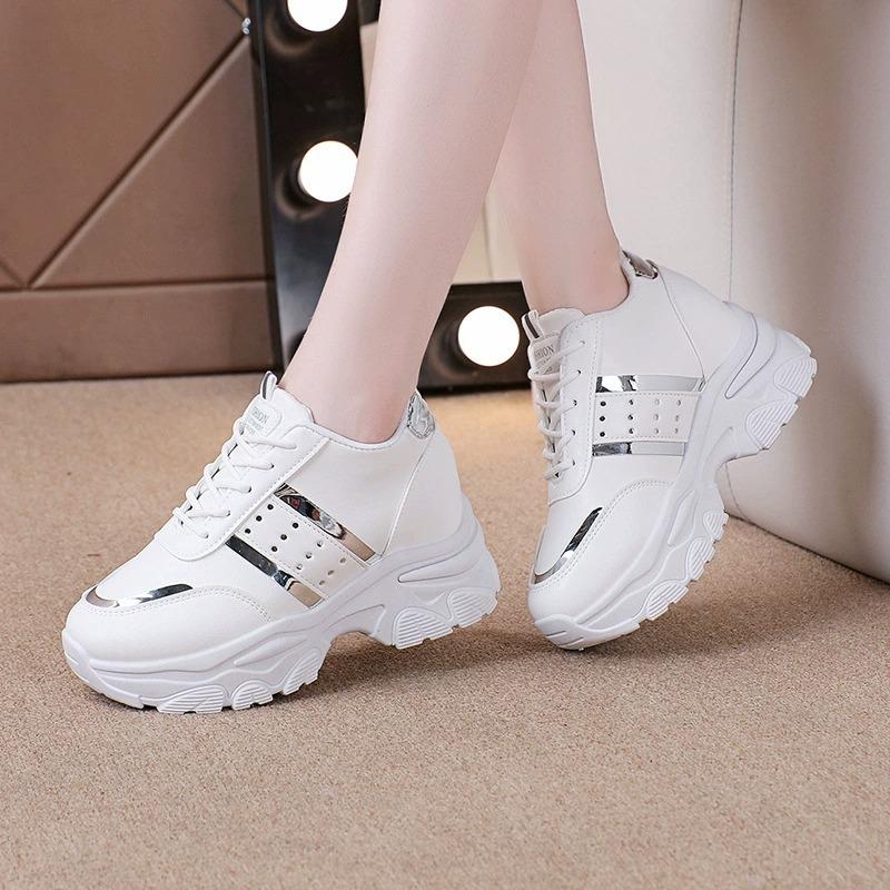 Women'S Sneakers Summer Wedge Casual Shoes Pu Leather Lace Up Womes Vulcanized New Outdoor Sneakers Anti-Slip Zapatillas Shoe