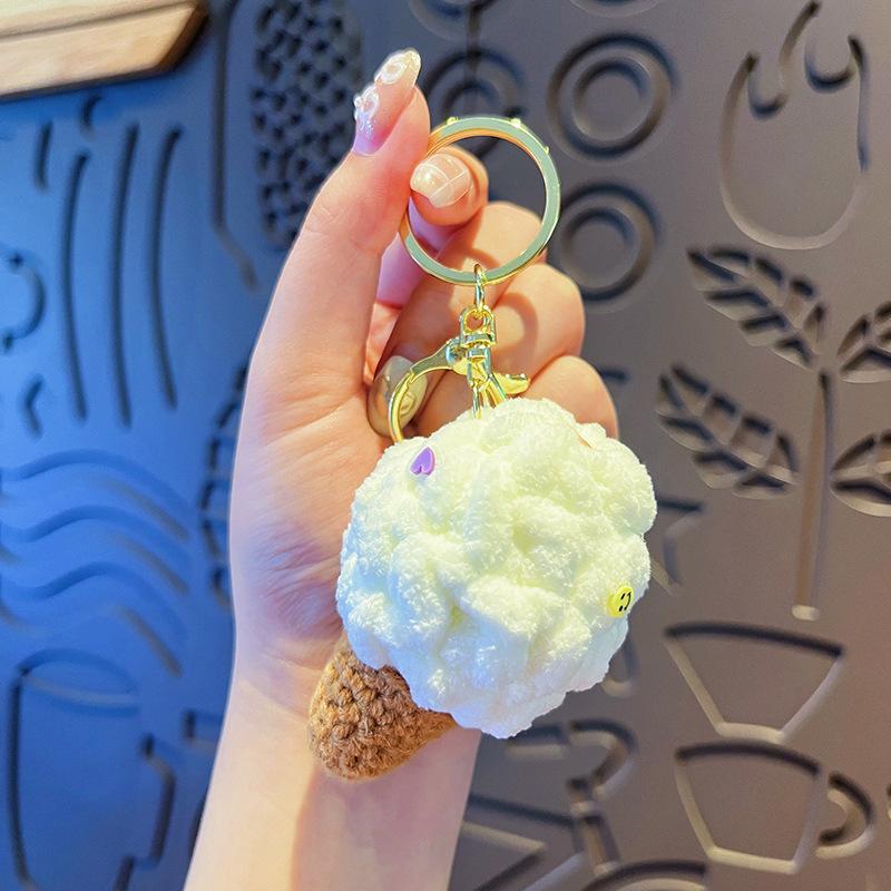 1PC Ice Cream Keychain Bag Pendants With Colorful Scoops Cute Mini Waffle Cones Perfect for Handbags Women