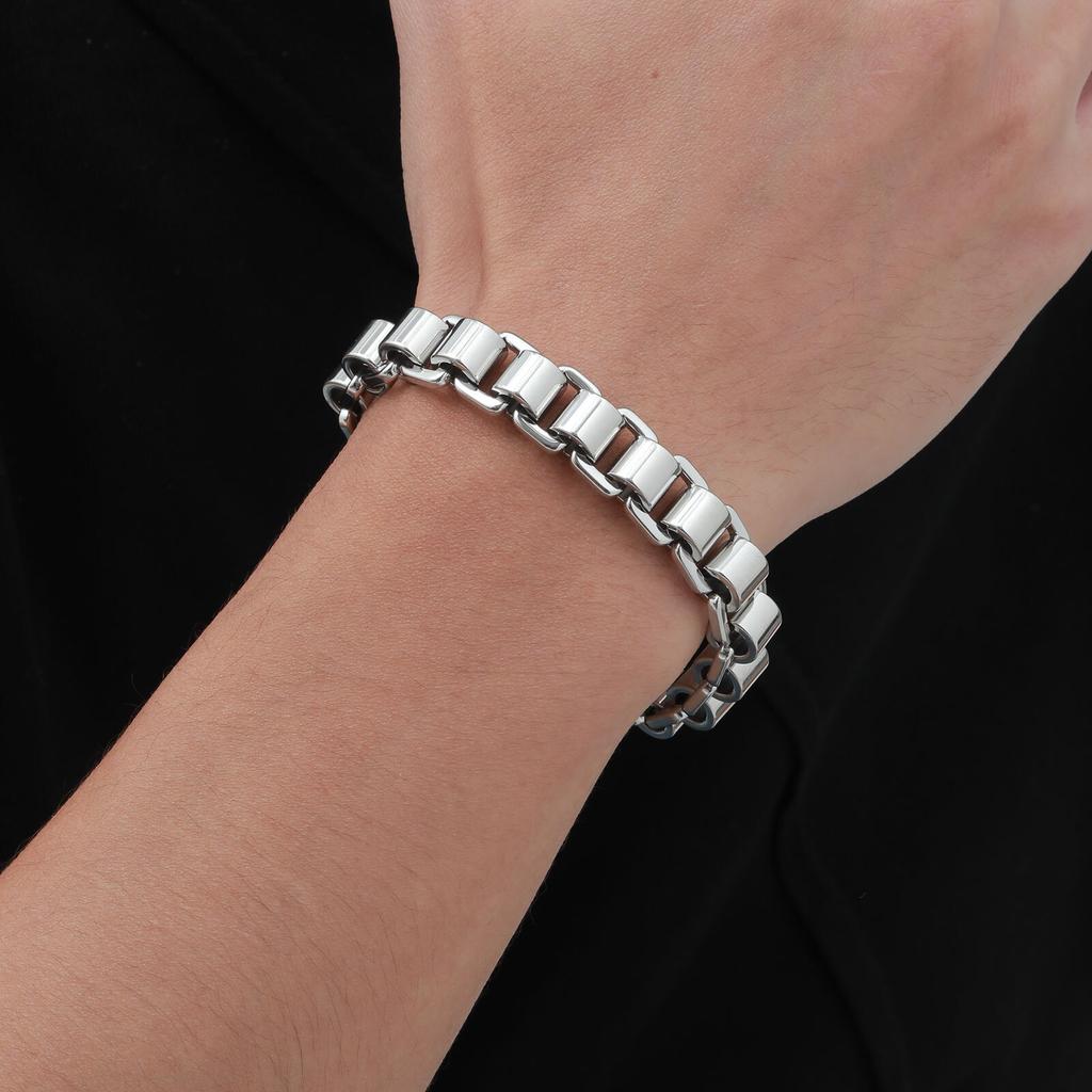 Chunky Stainless Steel Bracelets for Men,Never Fade Links&Links Wristband,New Punk Casual Jewelry Gifts for Him