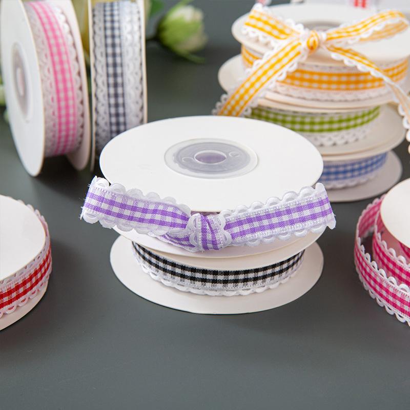 10 Yards für Schleifen Haarschmuck Geschenkverpackung 1,5cm Blumenstrauß DIY Basteln Candy-Wave Gingham-Band Karostoff