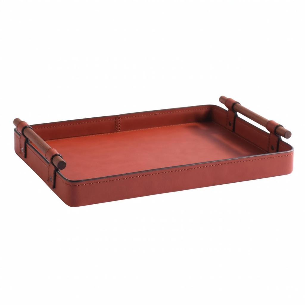 Leder Aufbewahrungsschale mit Holzstangen-Griffen Dekorativer offener Organizer
