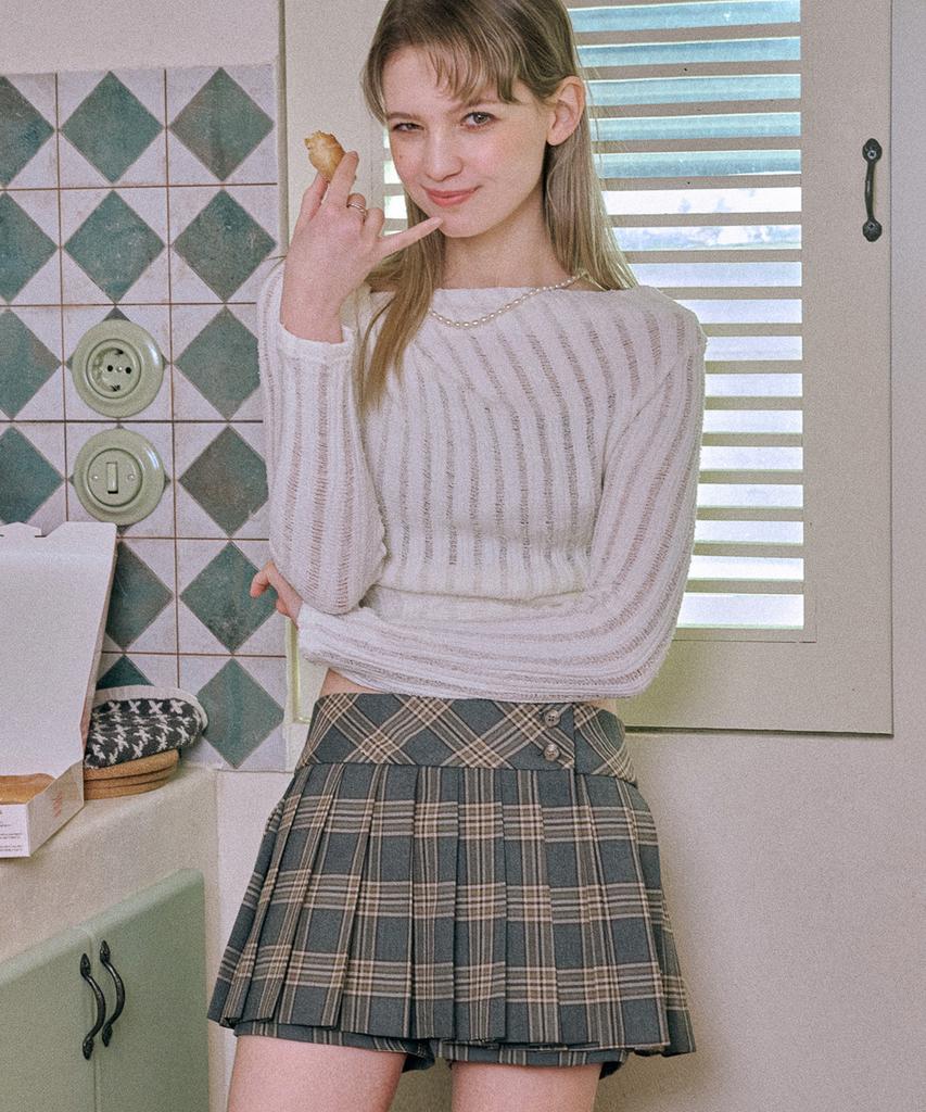 Dear Me Check Pleated Mini Skirt Pants [Gray]