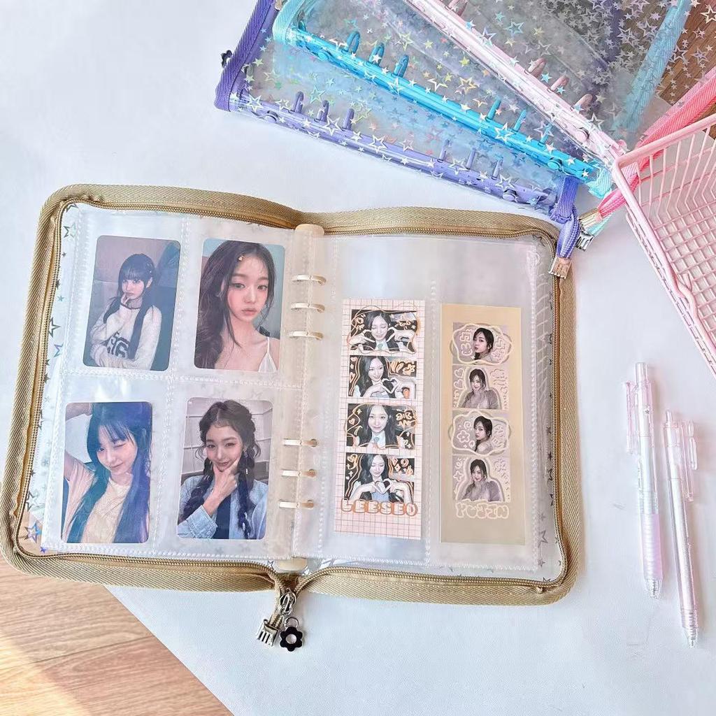 Ins Style A5 Laser Star 6-Hole PVC Loose-Leaf Zipper Binder: Planner, Photo Album, Card & Jewelry Storage