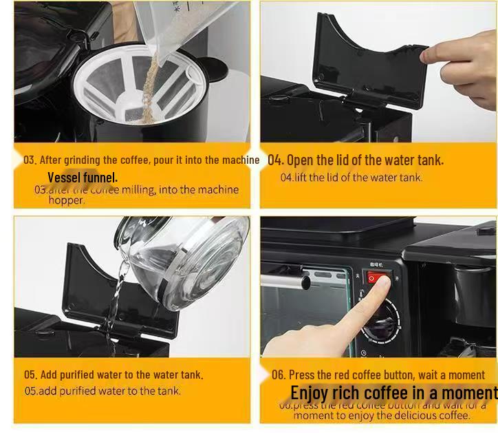 3-in-1 Breakfast Machine: Toaster, Sandwich Maker & Coffee Brewer - 110V