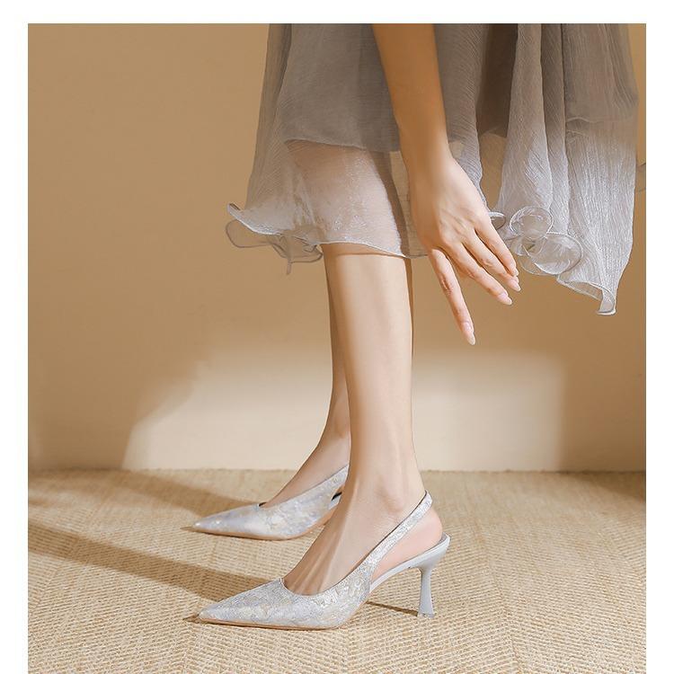 

New Chinese style with skirt, sandals, high heels, women s stiletto, 2025 new pointed and versatile French style with cheongsam 40 синий